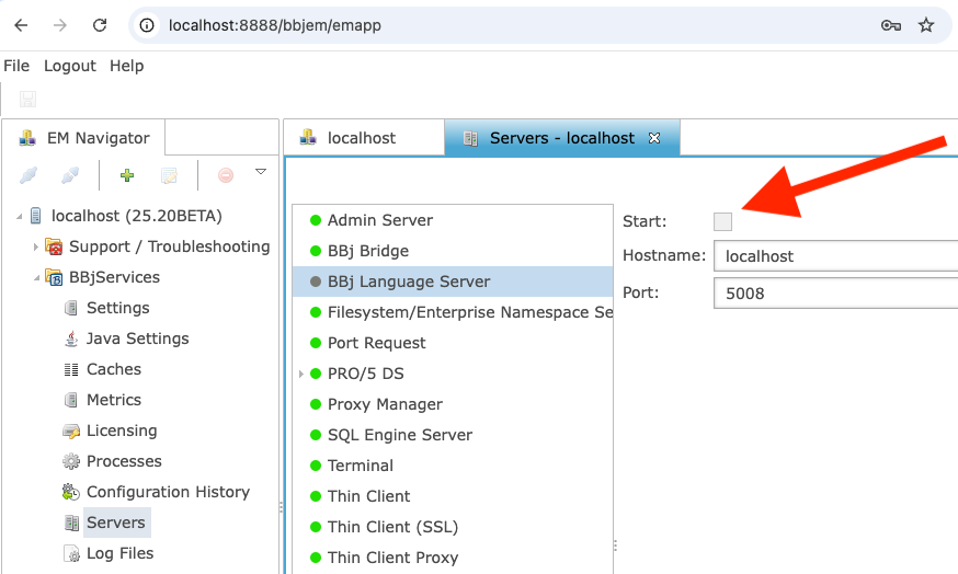 Enable BBj Language Service in Enterprise Manager